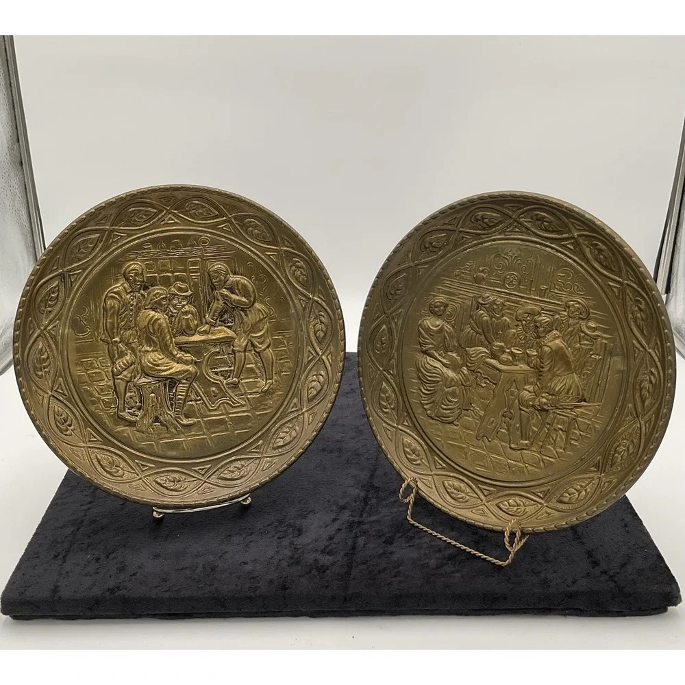 Brass English Pub Embossed Wall Hanging/Plates— Vintage 9.5